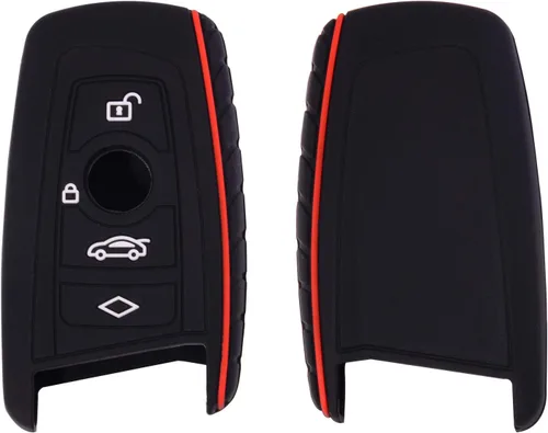 Vista 2 de Funda protectora de silicona compatible con BMW Trapezoid Style Key FOB – 3 botones y correa para la muñeca – Comprueba la configuración