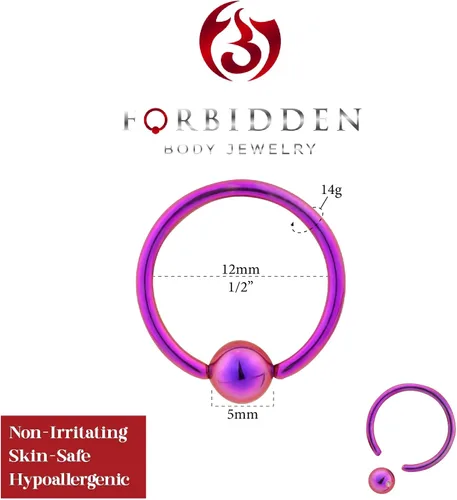 Vista 2 de Forbidden Body Jewelry El IP púrpura plateó el acero quirúrgico CBR 14G el 12 pulgada del aro del grano del anillo del aro, Acero inoxidable, titanio