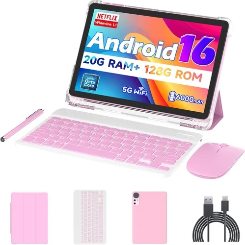 Vista 8 de Tablet Android 16 de 10 pulgadas, 20 GB de RAM 128 GB ROM 2 TB expandible, procesador octa-core de 2.0 GHz, tableta 2 en 1 con funda de teclado
