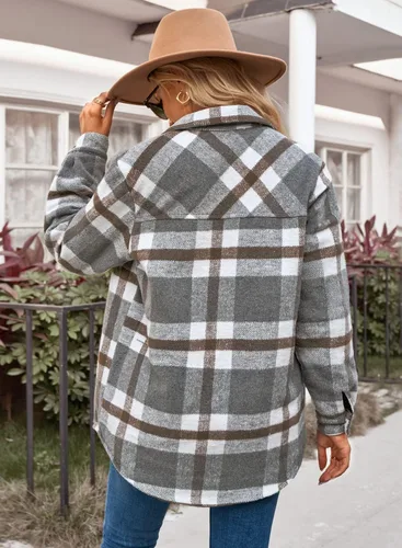 Vista 3 de GRAPENT Chaqueta acolchada con botones a cuadros de gran tamaño para mujer