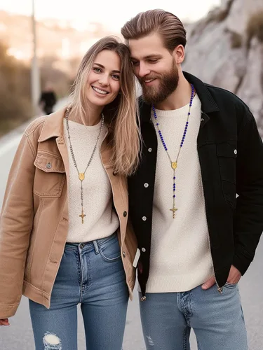 Vista 4 de FaithHeart Collar de cruz de rosario cristiano para mujeres y hombres, acero inoxidable para orar rosario en Y, caja de regalo