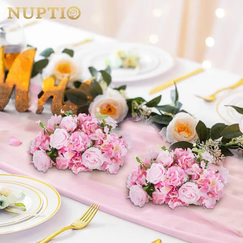 Vista 8 de NUPTIO Ramo de Arreglo de Bolas de Flores - 10 Piezas de 14.2 pulgadas de Diámetro Bolas de Flores Falsas Rosas Rosadas para Centros de Mesa