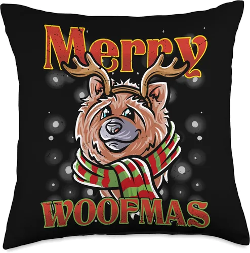 Vista 4 de Merry Woofmas Chow Chow Reindeer Dog Christmas Dogs X-Mas Throw Pillow