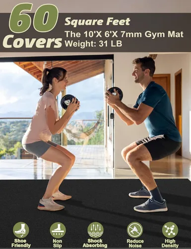 Vista 2 de innhom Alfombrilla de ejercicio grande de 6 x 4 pies/7 x 5 pies/8 x 6 pies/9 x 6 pies/10 x 6 pies, tapete de entrenamiento para gimnasio en casa