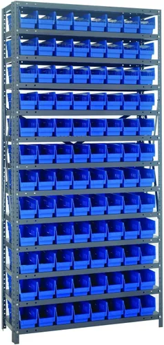 Vista 266 de Quantum QSBU-245BK Heavy Duty Shelving Unit with (7) Shelves and (24) QUS245 Black Bins for Garage Warehouse Storage Distribution 400 lb Load