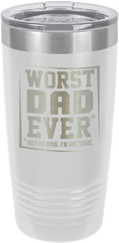 Vista 18 de El peor papá nunca negro vaso de bebida de 20 oz con popote Taza de viaje grabada con láser Comparar con Yeti Rambler Idea de regalo papá