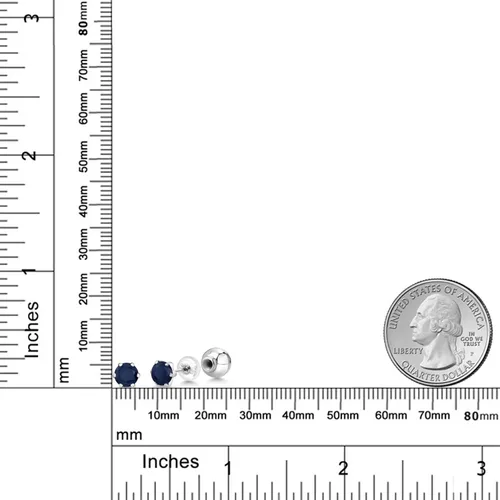 Vista 2 de Gem Stone King Aretes de zafiro azul para mujer en platino (1.20 quilates, piedra natal de piedras preciosas, redondos, 0.197in), Metal Gema, Zafiro