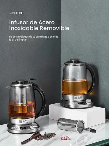 Vista 6 de Hervidor de té eléctrico, hervidor de vidrio con 9 ajustes preestablecidos de control de temperatura, tetera de 1200 W con infusor extraíble, 2