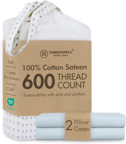 Vista 24 de Threadmill Home Linen Fundas de Almohada Estándar - 100% Algodón Natural 600 Número de Hilos, Juego de 2 Fundas de Almohada Damasco Gris Oscuro