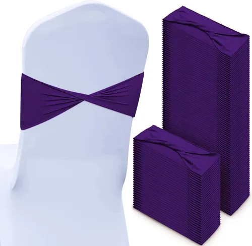 Vista 23 de CHENGU 100 bandas de elastano para silla, con lazo liso, para bodas, sin hebilla, decoraciones de cumpleaños, lazos elásticos, bandas deslizantes