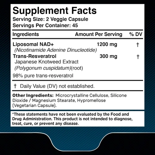 Vista 3 de Cápsulas de glicinato de magnesio - 750 mg - Suplemento de magnesio │ Suplemento NAD, 1500 mg - Suplemento liposomal NAD+ con resveratrol Paquete