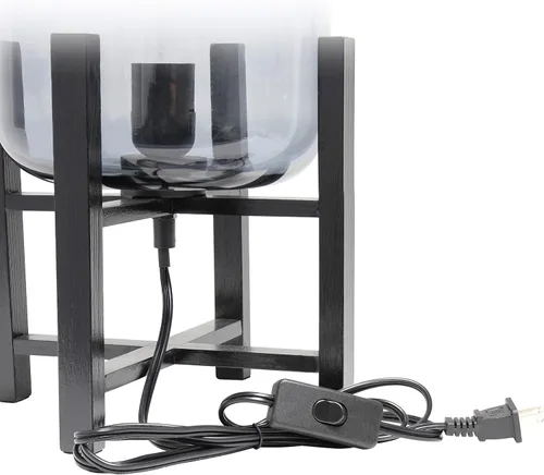 Vista 6 de Simple Designs LT1068-SMK Lámpara de mesa cilíndrica de vidrio montada en madera, negro/humo (paquete de 4)