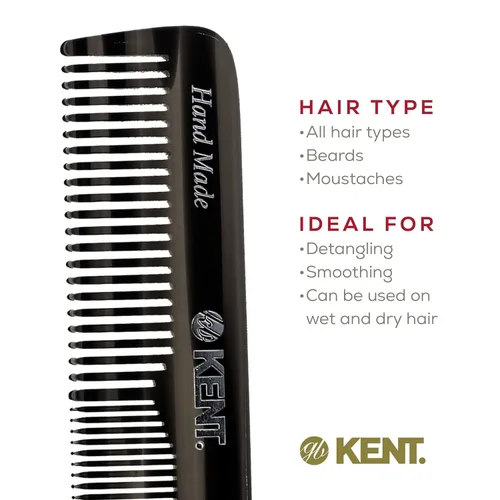 Vista 6 de Kent OT - Peine de Cabello de Bolsillo de Grafito Negro Hecho a Mano, Peine de Dientes Finos y Anchos para Hombres, Mujeres y Niños - Peine