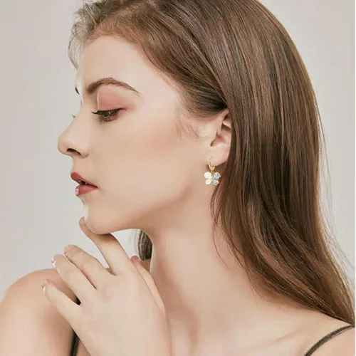Vista 4 de Butterfly Hoop Earrings, Cat's Eye Gemstone Huggie Earrings for Teen Girls, 14k Gold Plated Dangle Earrings for Women