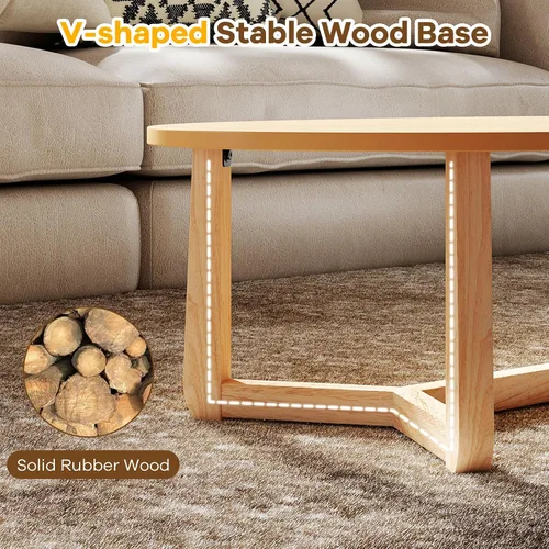 Vista 4 de GIANTEX Mesa auxiliar ovalada, mesa central de madera de 46 pulgadas para Natural
