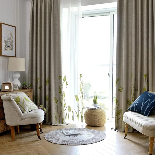 Vista 12 de Melodieux Cortinas texturizadas de lino con bordado de trigo para sala de estar, dormitorio, cortinas de ventana con patrón floral de granja