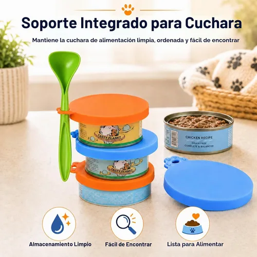 Vista 2 de Tapas para latas de comida para perros y latas de comida para gatos, paquete de 2, fundas de silicona para latas de alimentos húmedos, se adapta a