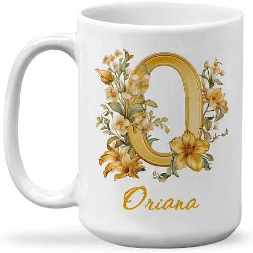 Vista 13 de Taza de cerámica personalizada con letra A del alfabeto, taza de café personalizada con nombre, taza de té inicial con monograma floral