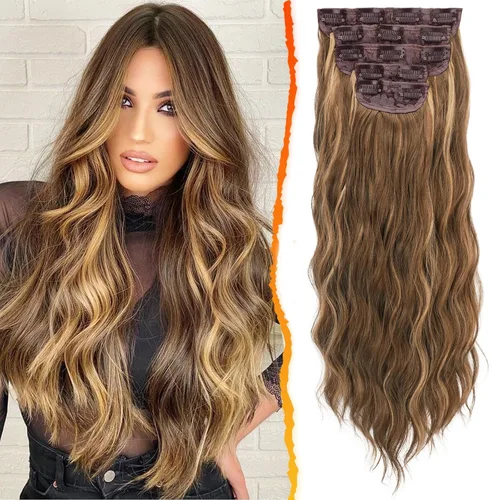 Vista 44 de BARSDAR Extensiones de cabello ondulado con clip negro marrón - 14 pulgadas, extensiones de cabello corto ondulado con clip para mujer - 5 piezas