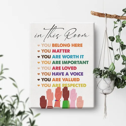 Vista 4 de Arte de pared inspirador de diversidad en esta habitación, lienzo de acuarela, impresiones para decoración de pared de aula, oficina, enmarcado