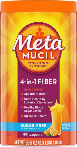 Vista 12 de Metamucil 4-en-1 suplemento de fibra de cáscara de psyllium, sin azúcar, 180 cucharaditas, sabor a naranja, polvo de fibra diaria para la salud