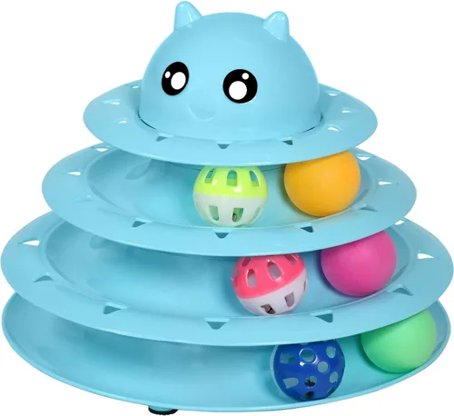 Vista 15 de UPSKY Juguete Rodillo para Gatos Tornamesa de 3 Niveles Juguete para Gatos con Pelotas con Seis Pelotas Coloridas Juguetes Interactivos para Gatitos
