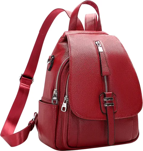 Vista 2 de ALTOSY Mochila de cuero genuino para mujer, bolso de hombro convertible con solapa de hebilla
