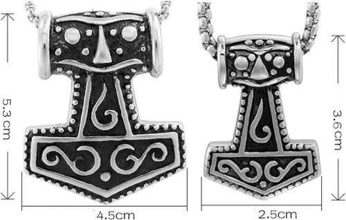 Vista 2 de Collar con colgante de martillo de Thors de acero inoxidable, vintage, vikingo, nórdico, con cadena