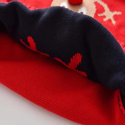 Vista 5 de Suéter de punto con cuello redondo para niños y niñas pequeñas, sudadera de algodón, ropa cálida para otoño e invierno, Rojo