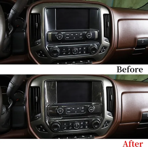 Vista 3 de JeCar Panel de navegación de consola central Accesorios interiores ABS para Chevy Silverado/GMC/Sierra 2014-2018, acabado de fibra de carbono