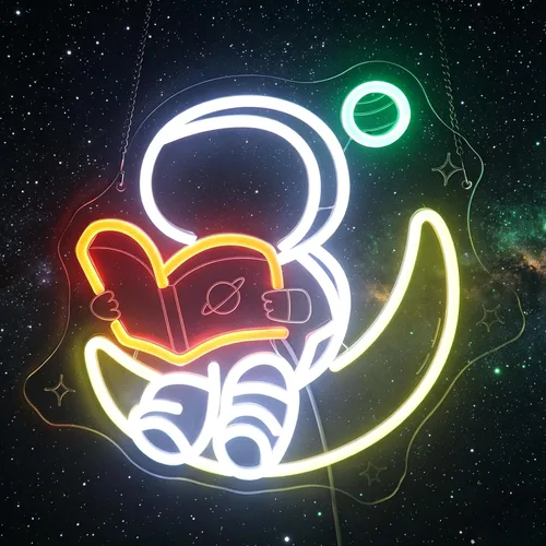 Vista 14 de Nordstylee Luces de neón con forma de astronauta para colgar luces de neón decorativas con USB o pilas para el hogar, dormitorio, bar, restaurante