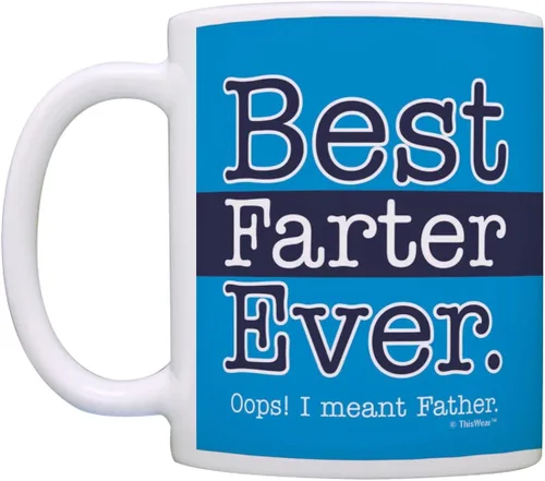 Vista 3 de Regalo de cumpleaños para papá, taza de café/té con la leyenda "Best Farter Ever Oops Mean Father", Azul
