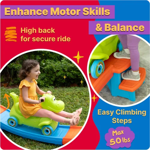 Vista 5 de Step2 Dino Dash Up & Down Roller Coaster para niños, vehículo de juguete para empujar, juego de interior/exterior, hecho de plástico duradero