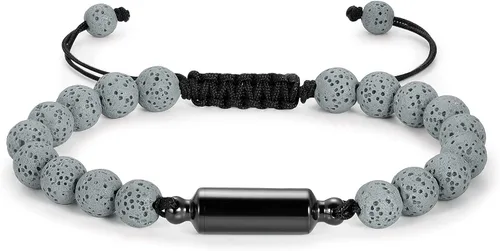 Vista 6 de Oinsi Pulseras casuales de piedra de lava para hombre con cuentas de cremación para cenizas tubo hueco joyería conmemorativa longitud ajustable