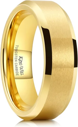Vista 31 de King Will Anillo de tungsteno para hombres de King Will - Disponible en 6 mm a 10 mm, negro/plata, acabado mate, borde biselado pulido, ajuste