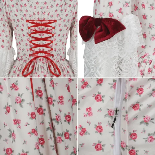 Vista 5 de Vestido de baile rococó para mujer, vestido retro gótico victoriano, vestido de fiesta rosa floral elegante vestido de Halloween Cosplay traje
