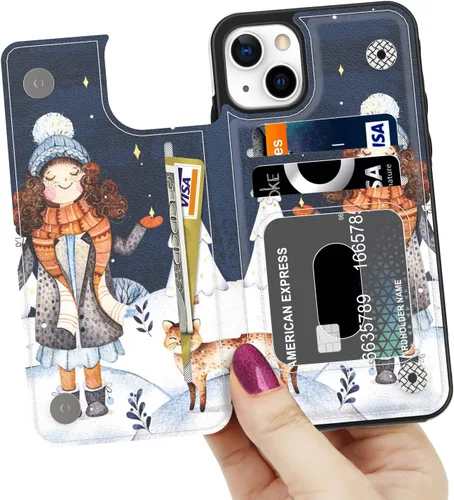 Vista 2 de LETO Funda tipo cartera para iPhone 15+ Plus, con función atril de piel con tapa, diseños de moda, tarjetero de crédito, funda protectora