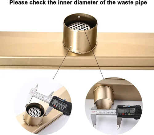 Vista 4 de AVSIILE Desagüe Lineal para Piso de Ducha, Oro Cepillado 12 Pulgadas Acero Inoxidable 304 Kit de Desagües de Baño, Desagüe de Zanja Rectangular