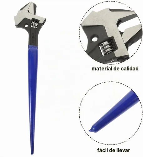 Vista 6 de Llave ajustable de 12 pulgadas con cola puntiaguda, herramienta de construcción de acero de aleación de alta resistencia para y tuberías, mango