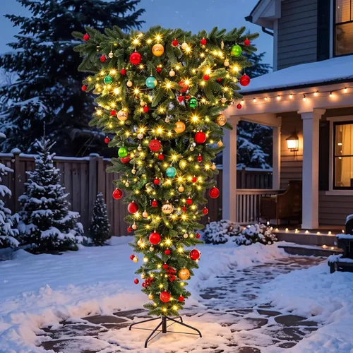Vista 7 de Blueweenly Árbol de Navidad invertido de 5.9 pies con 88 bolas y luz cálida