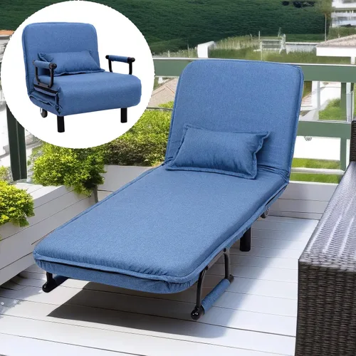Vista 5 de Cama convertible con sofá cama triple 3 en 1 con almohada, diván plegable de ocio con respaldo ajustable de 5 ángulos, cama perezosa tapizada