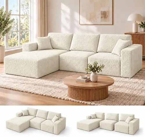 Vista 11 de Sofá Seccional Modular Cloud, Combinación DIY Sofá Modular para Sala de Estar, Sofás de Asiento de Amor de Tela Tejida Única con 2 Almohadas, Sofá