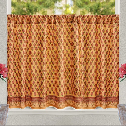 Vista 25 de Cortinas de algodón de media cocina para ventanas pequeñas, baño y café, estampado a mano en bloque, velo de novia blanco, diseño bohemio moderno