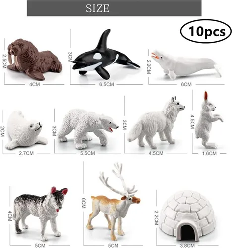 Vista 5 de NatureMan Juego de 10 figuras de animales árticos, mini juego de juguetes de animales árticos, figuras de animales marinos del océano del círculo
