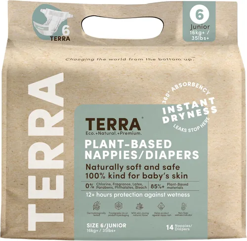 Vista 12 de Terra Pañales para recién nacidos tamaño 1: 85% a base de plantas, ultrasuaves y libres de químicos para pieles sensibles, absorbencia superior