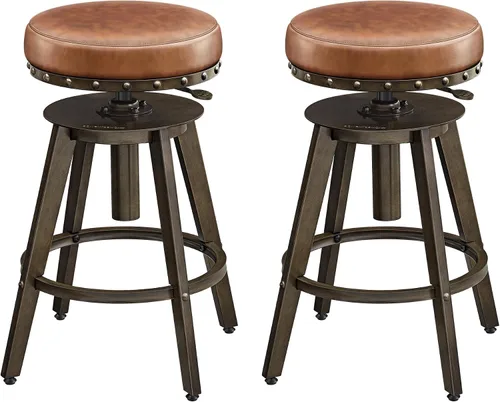 Vista 8 de Taburetes de bar SONGMICS Home, juego de 2, taburete de mostrador Steampunk para cocina, altura ajustable y asiento acolchado giratorio, taburete