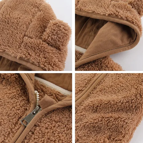 Vista 3 de Chaqueta de abrigo con capucha con forro polar, para recién nacidos, bebés, niños y niñas, diseño de dibujos animados, con orejas, abrigo cálido