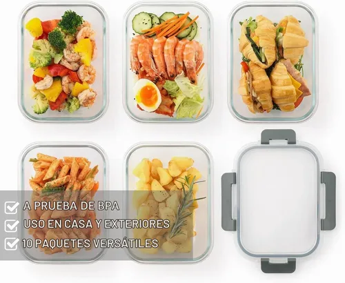 Vista 3 de Cuiselect - Paquete de 10 recipientes de 22 oz de vidrio para preparar comidas con tapas, recipientes reutilizables de vidrio para almacenar