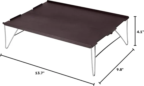 Vista 2 de Mesa plegable de aluminio para acampar al aire libre, tamaño mini, fácil de empacar, con bordes desplegables, mesa de picnic con bolsa de transporte