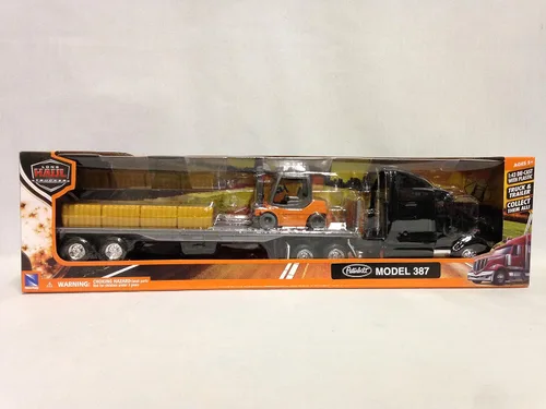Vista 3 de Peterbilt 387 Plana con Carretilla Elevadora y Pacas de Heno Diecast 1:43 Réplica, New Ray Toy SS-15123J
